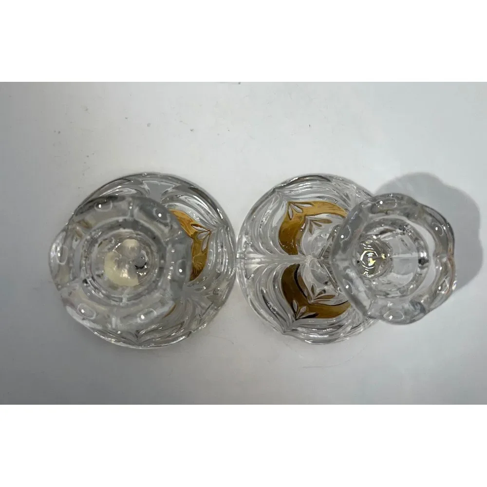 GERMAN HANDARBEIT 24% LEAD CRYSTAL CLEAR GOLD ACCENT CANDLESTICKS 5